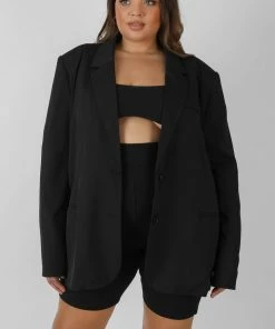 Kaiia CURVE LONGLINE BLAZER BLACK CLOTHING