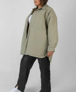 Kaiia CURVE PADDED OVERSIZED SHACKET ELM