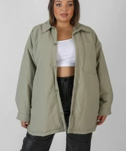 Kaiia CURVE PADDED OVERSIZED SHACKET ELM