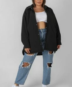 Kaiia CURVE PADDED OVERSIZED SHACKET BLACK CLOTHING