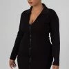 Kaiia CURVE ZIP THROUGH COLLARED MINI DRESS BLACK