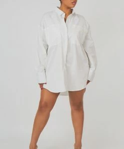 Kaiia CURVE OVERSIZED POPLIN SHIRT DRESS WHITE CLOTHING