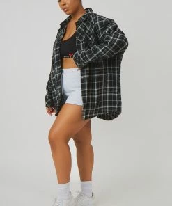 Kaiia CURVE CHECK SHIRT IN BLACK WITH BUTTON FASTENING