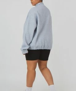 Kaiia CLOTHING CURVE OVERSIZED HALF ZIP POCKET FRONT SWEATSHIRT GREY MARL