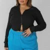 Kaiia CURVE DOUBLE ENDED ZIP RIB TOP BLACK CLOTHING