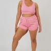 Kaiia CURVE ELASTICATED WAIST SWEAT SCOOP NECK CROP TOP PINK