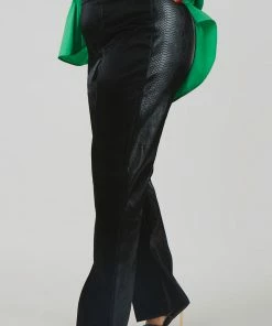 Kaiia CURVE SNAKESKIN PU SPLIT HEM TROUSERS BLACK CLOTHING