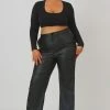Kaiia CURVE PU SEAM FRONT SPLIT DETAIL TROUSERS BLACK CLOTHING