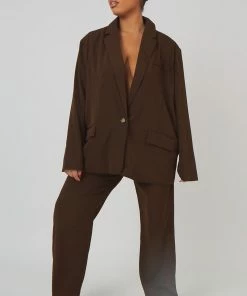 Kaiia CLOTHING CURVE DAD BLAZER CHOCOLATE