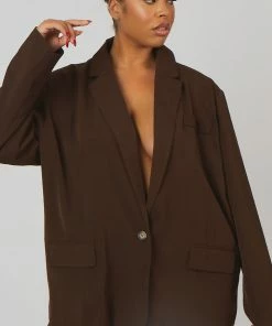 Kaiia CLOTHING CURVE DAD BLAZER CHOCOLATE