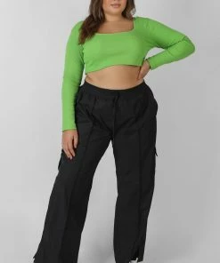 Kaiia CURVE SPLIT BLACK HEM CARGO TROUSERS BLACK CLOTHING