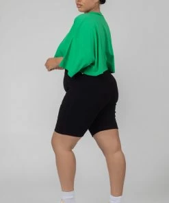 Kaiia CLOTHING CURVE EXPOSED SEAM OVERSIZED CROPPED T SHIRT GREEN