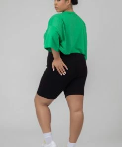 Kaiia CLOTHING CURVE EXPOSED SEAM OVERSIZED CROPPED T SHIRT GREEN