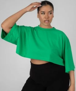 Kaiia CLOTHING CURVE EXPOSED SEAM OVERSIZED CROPPED T SHIRT GREEN