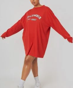 Kaiia CURVE COLUMBIA SLOGAN LONG SLEEVED T-SHIRT DRESS RED
