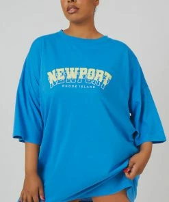 Kaiia CURVE NEWPORT GRAPHIC T-SHIRT DRESS BLUE TOPS