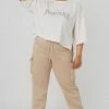 Kaiia CURVE VINTAGE BOXY CROPPED T-SHIRT ECRU CLOTHING