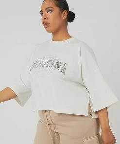Kaiia CURVE VINTAGE BOXY CROPPED T-SHIRT ECRU CLOTHING