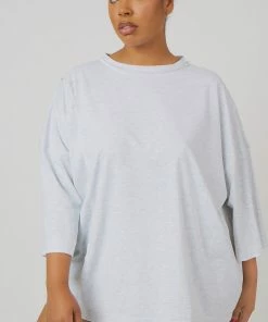 Kaiia CLOTHING CURVE EXPOSED SEAM OVERSIZED T SHIRT OATMEAL MARL