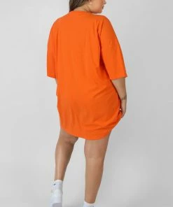 Kaiia CLOTHING CURVE MANHATTAN EMBROIDERED OVERSIZED T-SHIRT DRESS ORANGE