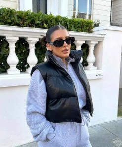 Kaiia PU CROPPED GILET BLACK CLOTHING