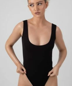 Kaiia CLOTHING LOW BACK SCOOP BODYSUIT BLACK