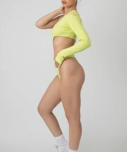 Kaiia CLOTHING RIBBED CUT OUT ONE SLEEVE BODYSUIT LIME