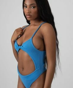 Kaiia JERSEY HIGH LEG TWIST BODYSUIT BLUE CLOTHING