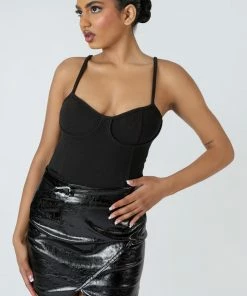 Kaiia JERSEY STRAPPY CORSET BODYSUIT BLACK CLOTHING