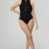 Kaiia ZIP FRONT RACER BODYSUIT BLACK CLOTHING