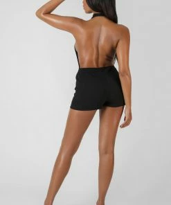 Kaiia SLEEVELESS SHORT RIBBED BACKLESS UNITARD BLACK CLOTHING