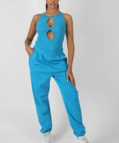 Kaiia TWIST KEYHOLE SLEEVELESS BODYSUIT BLUE