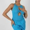 Kaiia TWIST KEYHOLE SLEEVELESS BODYSUIT BLUE
