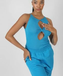 Kaiia TWIST KEYHOLE SLEEVELESS BODYSUIT BLUE