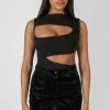 Kaiia CLOTHING ASYMMETRIC CUT AWAY BODYSUIT BLACK
