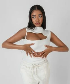 Kaiia ASYMMETRIC CUT AWAY BODYSUIT WHITE