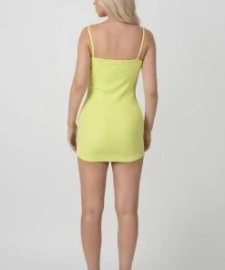 Kaiia STRAPPY MINI CURVED HEM DRESS LIME