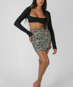 Kaiia ZEBRA PRINT MINI SKIRT BLACK