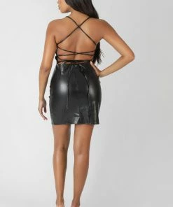 Kaiia LACE UP PU MINI DRESS BLACK CLOTHING