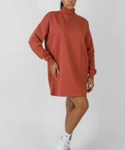 Kaiia HIGH NECK EMBROIDERED SWEATER DRESS RUST CLOTHING