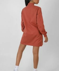 Kaiia HIGH NECK EMBROIDERED SWEATER DRESS RUST CLOTHING