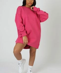 KAIIA EMBROIDERED SWEAT DRESS PINK
