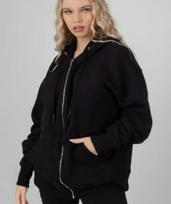 Kaiia OVERSIZED ZIP THROUGH HOODIE BLACK