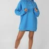 Kaiia CLOTHING CONTRAST STITCH SLOGAN HOODIE SWEAT DRESS BLUE