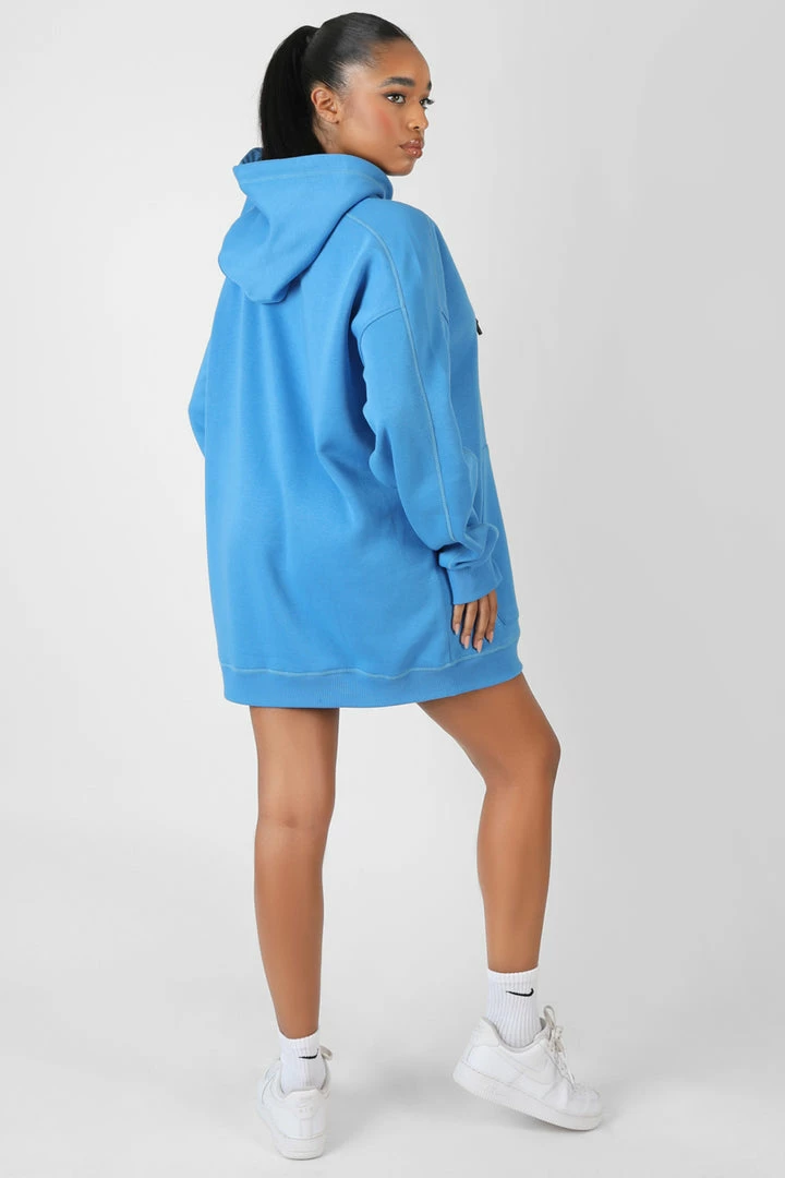 Kaiia CLOTHING CONTRAST STITCH SLOGAN HOODIE SWEAT DRESS BLUE 5 Kaiia CLOTHING CONTRAST STITCH SLOGAN HOODIE SWEAT DRESS BLUE
