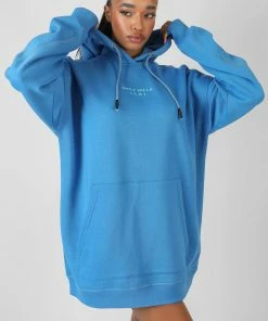 Kaiia CLOTHING CONTRAST STITCH SLOGAN HOODIE SWEAT DRESS BLUE 9 Kaiia CLOTHING CONTRAST STITCH SLOGAN HOODIE SWEAT DRESS BLUE