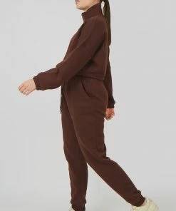 Kaiia CLOTHING OVERSIZED HALF ZIP GATHERED HEM SWEAT CHOCOLATE