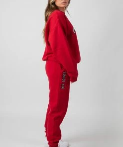 Kaiia CLOTHING OVERSIZED COLUMBIA EMBROIDERED SLOGAN 90S JOGGERS RED