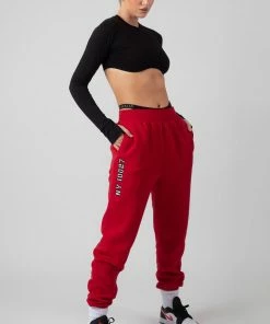 Kaiia CLOTHING OVERSIZED COLUMBIA EMBROIDERED SLOGAN 90S JOGGERS RED