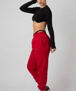 Kaiia CLOTHING OVERSIZED COLUMBIA EMBROIDERED SLOGAN 90S JOGGERS RED